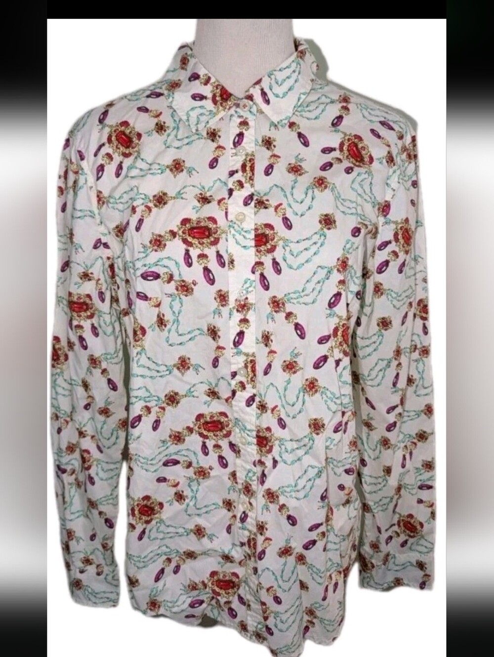 Talbots Women's Bejeweled Print Career Blouse Top Size 12